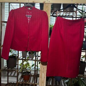 Vintage Q La Bene Red Two Piece Skirt Suit Blazer Set ILGWU Womens 11 12